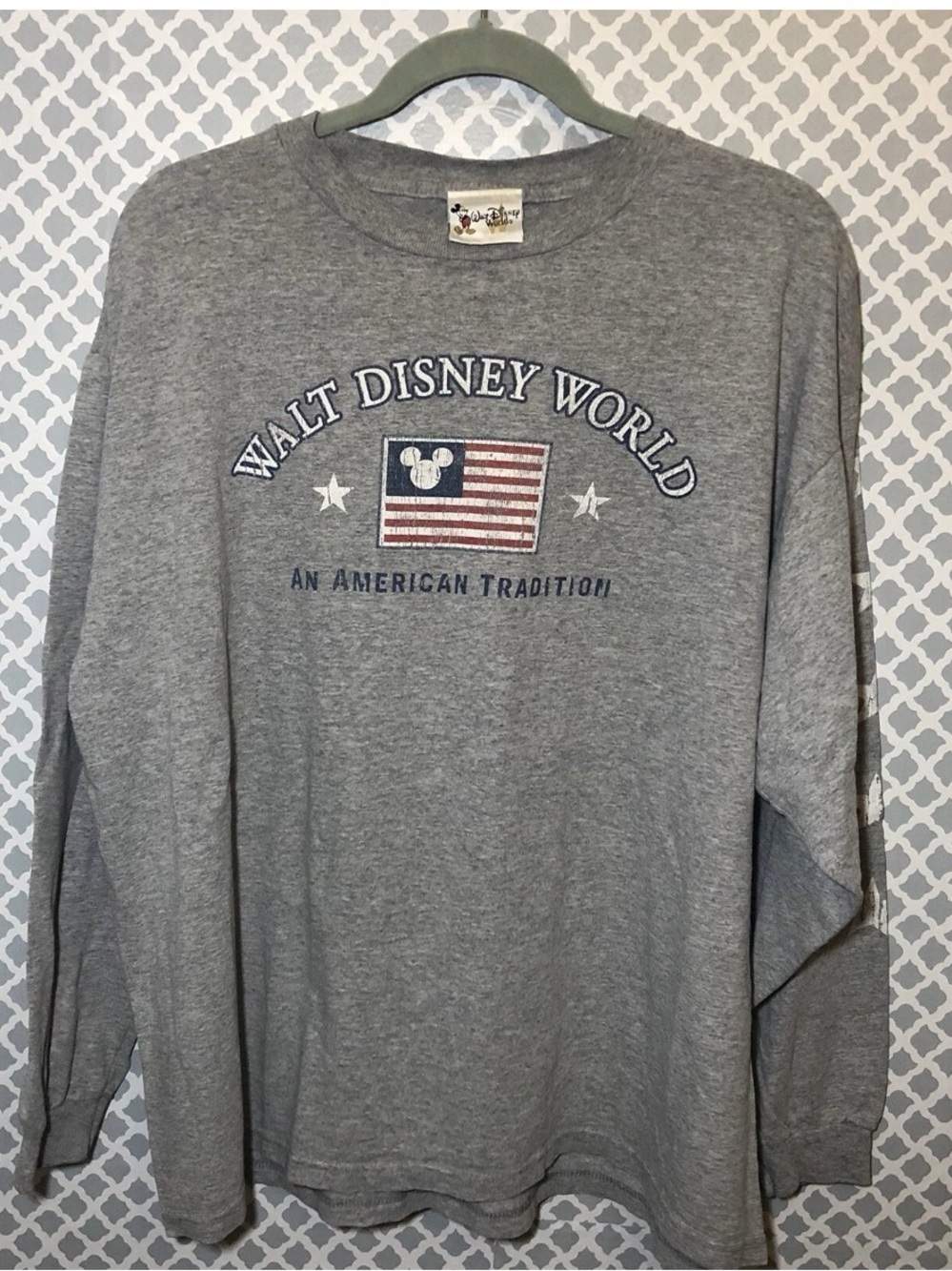VTG 90s Walt Disney World Shirt Mens XL Gray Long Sleeve stars American Traditio